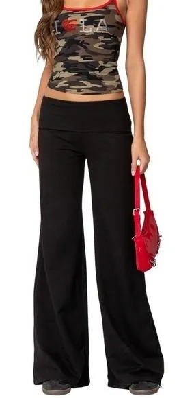 Edikted Wide Leg Pants Size Small Black Foldover Waist Y2K NWT‎ Bratz Doll 90s thumbnail 1