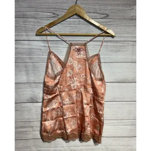New Free People Intimately Peach/Pink Embroidered Satin Sleep Cami Small Lacey thumbnail 2