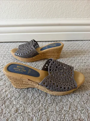 Spring Step Estella Gray Laser Cut Leather Wedge Slide Sandals Size Euro 38 thumbnail 7