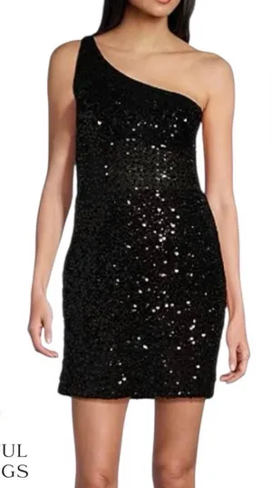 GB Juniors Black One-Shoulder Black Sequin Dress - Juniors Size 7 Formal NWT thumbnail 1