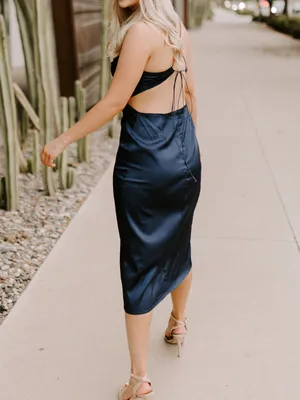 Navy Cross Back Halter Dress Size S Blue thumbnail 2