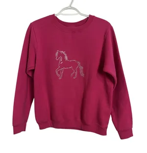 Pink Pony Horse Rhinestone Homemade Crewneck Sweatshirt S Equestrian Cowgirl thumbnail 1