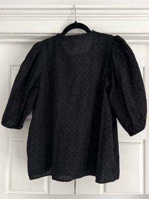 Old Navy Puff-Sleeve Lace-Trim Clip-Dot Blouse NWT - Large thumbnail 3