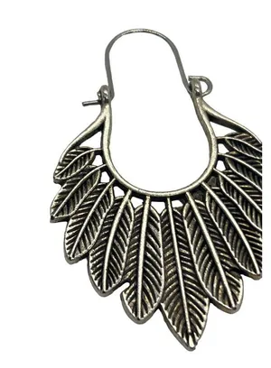 Silver Tone Feather Hoop Earrings Dangle Wire 2" Long Boho Hippie Southwestern thumbnail 2