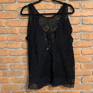 Free People Womens Small Top Black Geo Sands Lace‎ Cold Shoulder Boho Crochet thumbnail 3