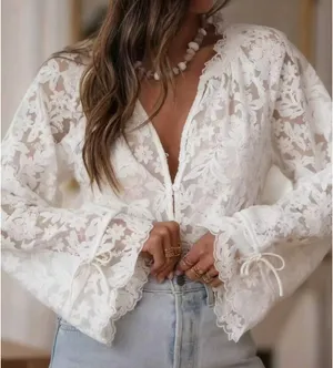 Shein Blouse White Lace thumbnail 1