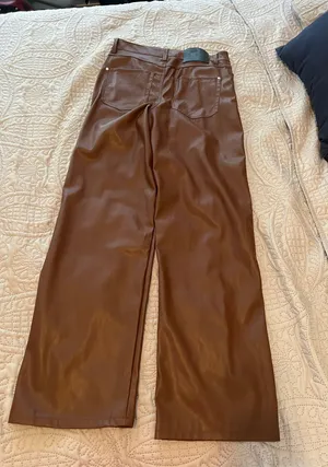 Bershka Brown Straight Leg Leather Pants thumbnail 4