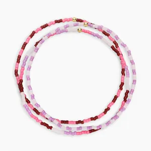 GORJANA Gigi Striped Malibu Glass Beaded Bracelets Set of 3 Pink Purple Boho thumbnail 5