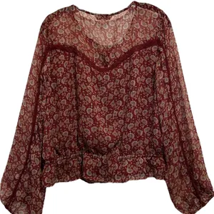 NWOT..American Eagle Women's Boho Peasant Bell Sleeve Burgundy Floral Blouse thumbnail 3