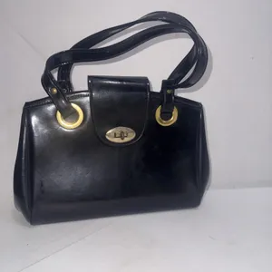 Vintage Black Patent Leather Old Money Minimalist Classic Top Handle‎ Bag Purse thumbnail 3