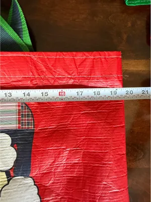 Aerie Red Holiday Tote Bag with Smiley Face and Plaid Santa Hat thumbnail 5