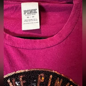 Victorias Secret Pink Rare Bling Campus "Love Pink" Scoopneck/Crew Teeshirt‎ Xs thumbnail 3