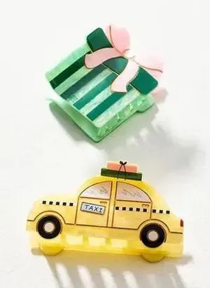 Anthropologie Frasier Sterling Holiday‎ Hair Claw Clip Set Taxi and Present New thumbnail 1