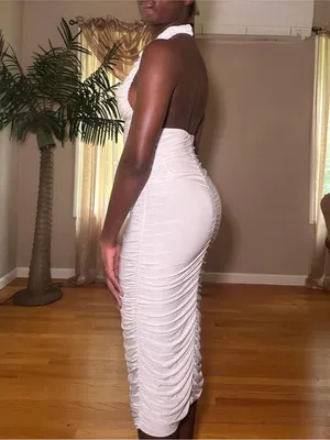 Pretty Little Thing White Ruched Cocktail Midi Dress thumbnail 2
