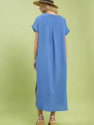 Umgee Button-Front Gauze Midi Dress‎ with Lace Detail thumbnail 3