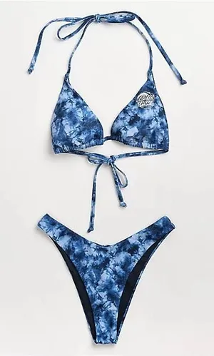 Santa Cruz Wave Dot Blue Tie Dye High Leg Triangle Halter Two Piece Bikini Sz SM thumbnail 1