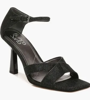 Franco Sarto‎ Sandals Size 8.5 Black Leather Ankle Strap Square Toe Dress Heels thumbnail 1