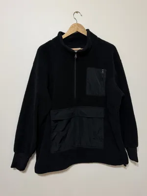 OFFLINE by Aerie Black Fleece Quarter Zip Pullover Size Large Sweater Jacket thumbnail 2
