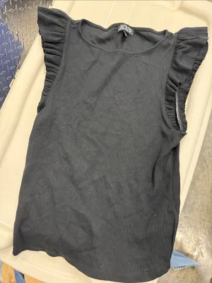 J. Crew Black Ribbed Flutter Sleeve Tank thumbnail 1