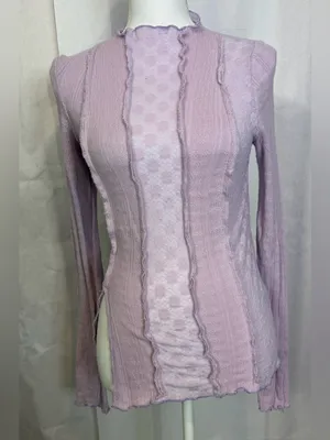 Free People Light Pink Ruffled Cable Knit Mock Turtleneck Sweater thumbnail 2