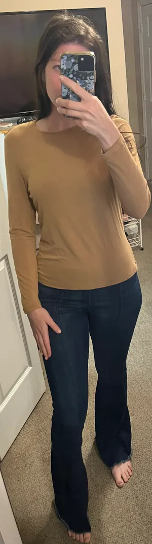 Petite Sophisticate Tan Long Sleeve Tee thumbnail 2
