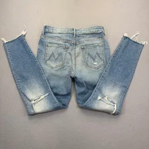 MOTHER High Waisted Looker Ankle Fray Jeans Thrilling Shots Distressed Blue 29 thumbnail 2
