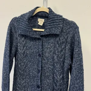 L.L. Bean Marled Cable Knit Button Front Cardigan Sweater Speckled Wool Blend M thumbnail 4