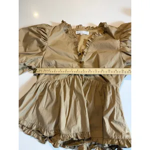 Endless Rose Puff Sleeve Peplum Top Tan Ruffle V-Neck Cotton Size S JJ1080T thumbnail 9