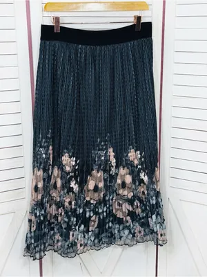 Metrowear Pleated Floral Boarder Sheer Midi‎ Skirt Steel Blue Peach Large thumbnail 8