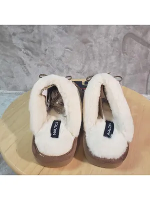 Nautica Women's Slip-On Slippers Brown Faux Fur Lined Bow Accent Size 5/6 thumbnail 5