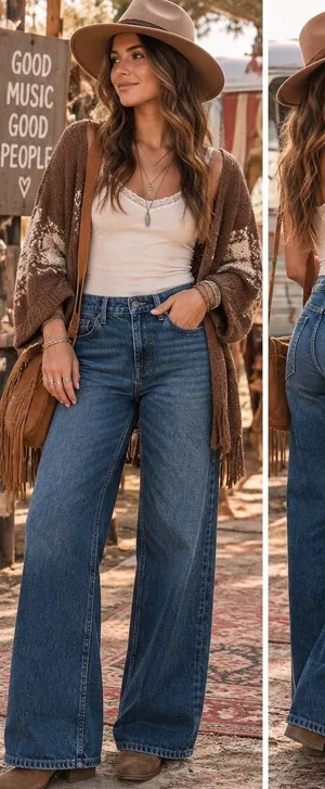 We The Free Wide Leg Jeans Women's 27 Dark Wash Boho Festival Denim thumbnail 1