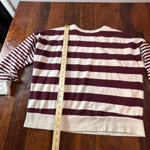 Evereve Womens XL Burgundy Cream‎ Striped Pullover Sweatshirt French Terry Boxy thumbnail 7