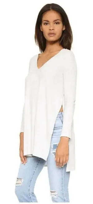 We the Free Split Side Tuesday Tunic V-Neck Knit Top Size Large Light Grey thumbnail 1