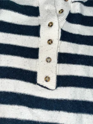 Altar'd State Black & White Striped Henley Sweater thumbnail 2