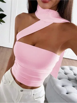 SheIn Pink Asymmetric One-Shoulder Top thumbnail 1
