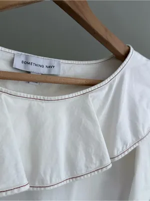 Something Navy White Felix Ruffle Top Poplin Cotton XS thumbnail 3