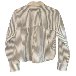 Madewell Flap Pocket Crop‎ Button Up Shirt Poplin Lagoon Women's Small Striped thumbnail 5