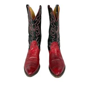 Vtg Nocona Red Black Lizard Leather Westerm Cowgirl Boots Sz 7B thumbnail 4