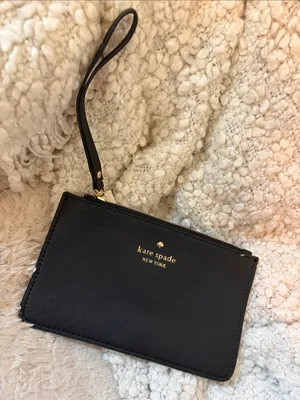 kate spade Black Saffiano Leather Wristlet with Gold Logo thumbnail 1