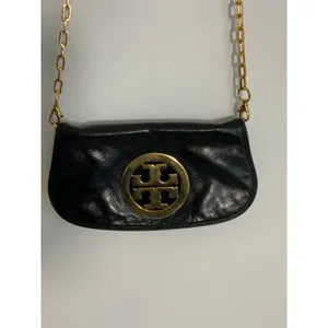 Tory Burch Reva Black Leather Detachable Gold Chain‎ Crossbody Clutch thumbnail 2