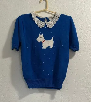 Vtg Crystal Sportswear Scottie Dog Crocheted Collar- Ramie And Cotton Blend S thumbnail 1