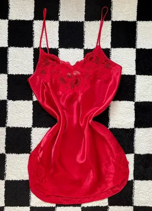 Vintage Victoria’s Secret Red Satin Slip Dress M thumbnail 1