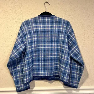 Pendleton Country Sophisticates Wool Blend Blue Plaid Cardigan Sweater size S thumbnail 2