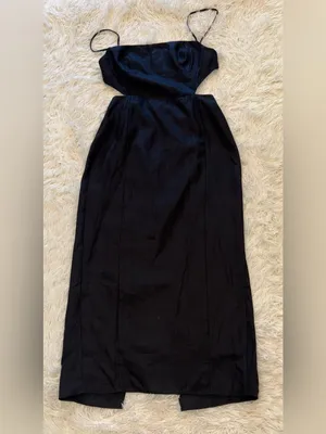NEW Reformation Asher Linen cutout midi Dress Black thumbnail 5
