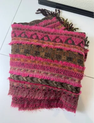 Vintage Wool Scarf‎ Women Pink Brown Fringed Boho Eclectic Tassel Earthy h thumbnail 1