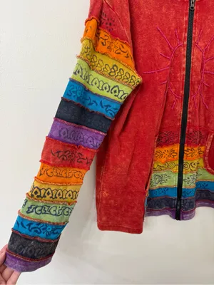 {L/XL} Greater Good Patchwork Rainbow Zip Jacket Red Size L thumbnail 2