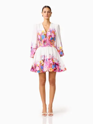 Elliatt Alice Long Sleeve Mini Dress in Ombre Floral $308 Size Small Vacation thumbnail 2