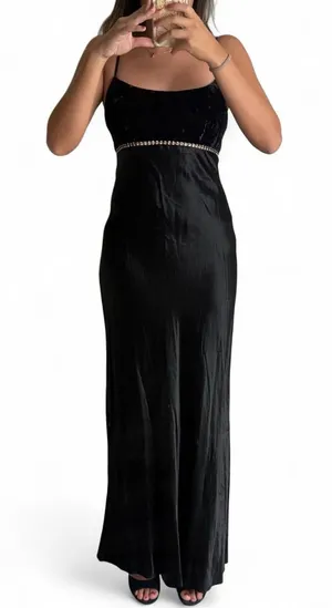 Jump Black Maxi Slip Dress with Beaded Waist thumbnail 1