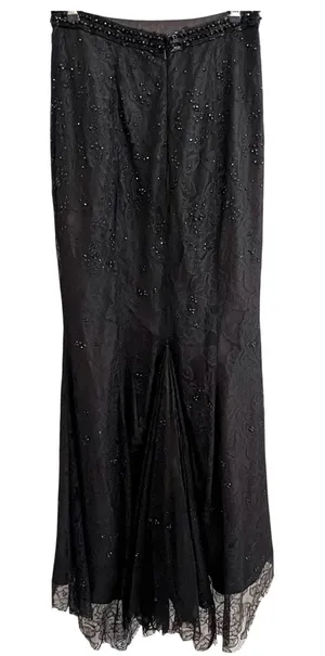 Rachel Allan Womens Lace Beaded Maxi Skirt Size 4 Black Whimisigoth Witchy Prom thumbnail 1