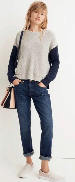 Madewell Patch Pocket Pullover Sweater in Colorblock thumbnail 1